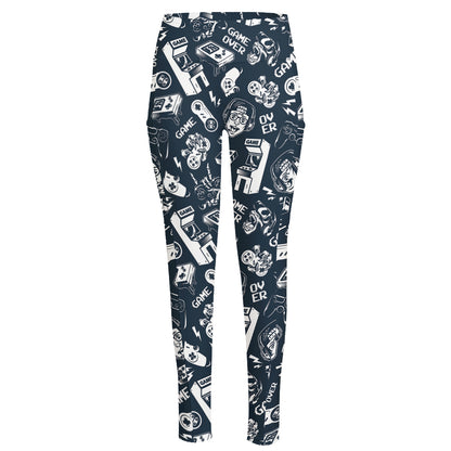 Video Game Devices Pattern Print High-Waisted Pocket Leggings