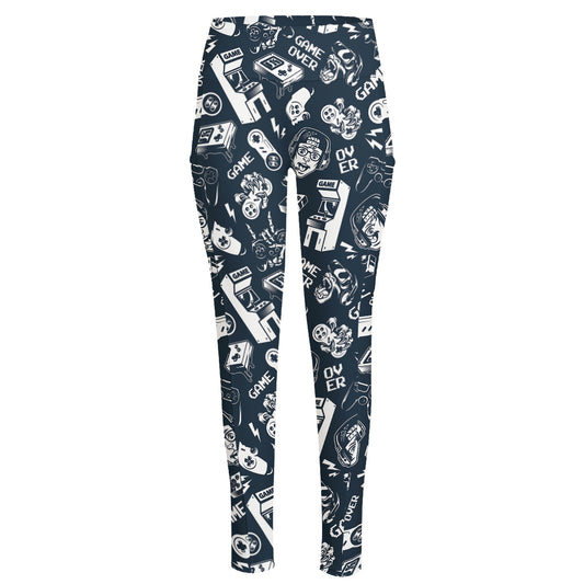 Video Game Devices Pattern Print High-Waisted Pocket Leggings