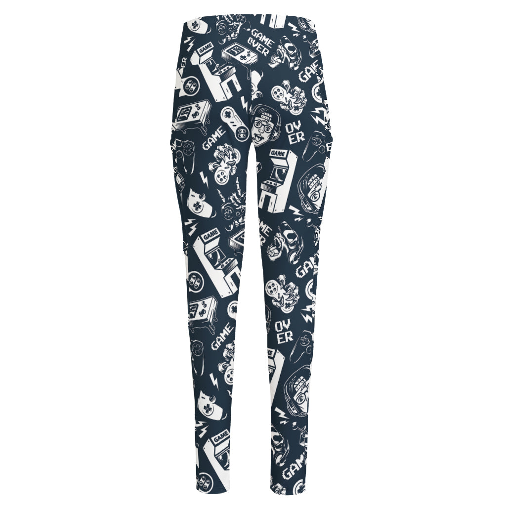 Video Game Devices Pattern Print High-Waisted Pocket Leggings