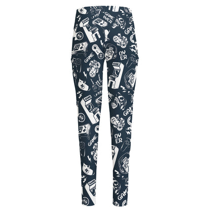 Video Game Devices Pattern Print High-Waisted Pocket Leggings