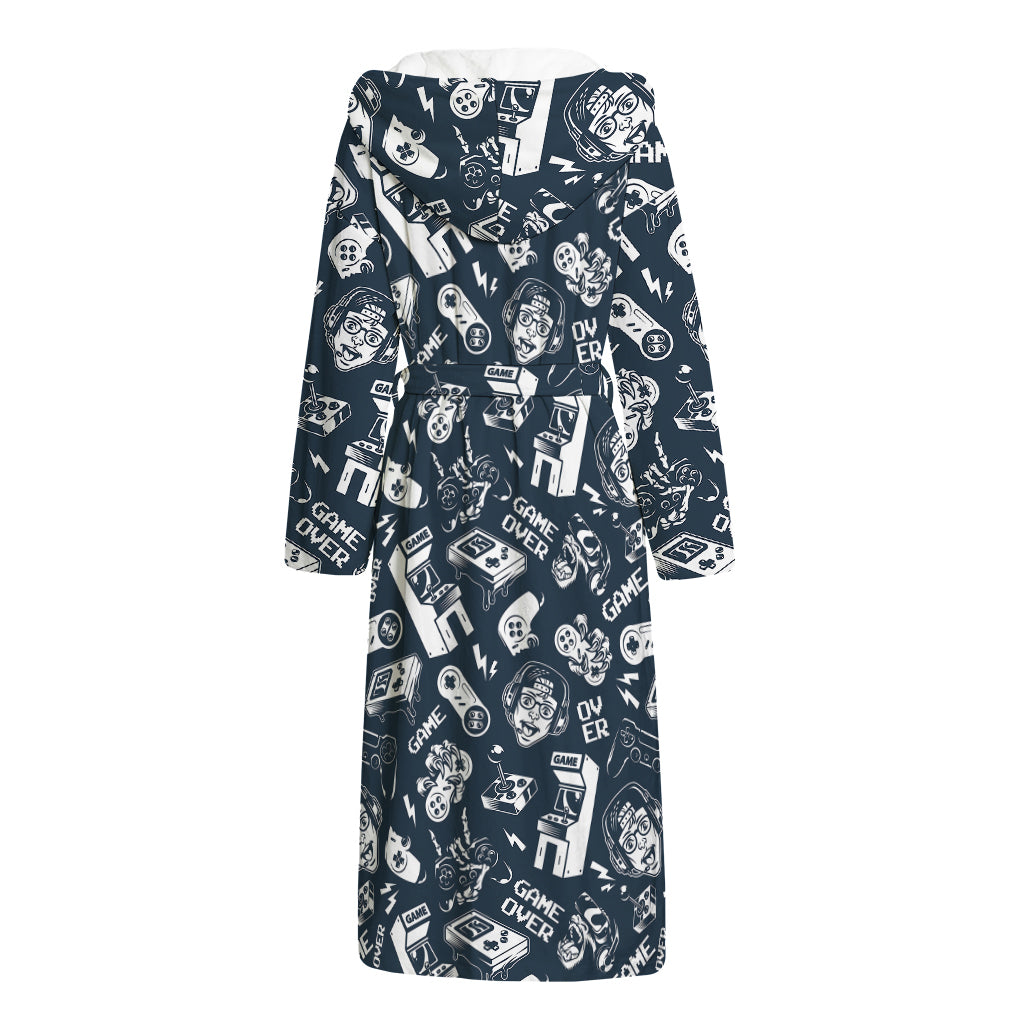 Video Game Devices Pattern Print Hooded Bathrobe