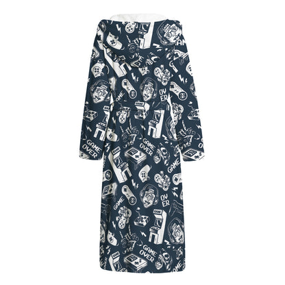 Video Game Devices Pattern Print Hooded Bathrobe