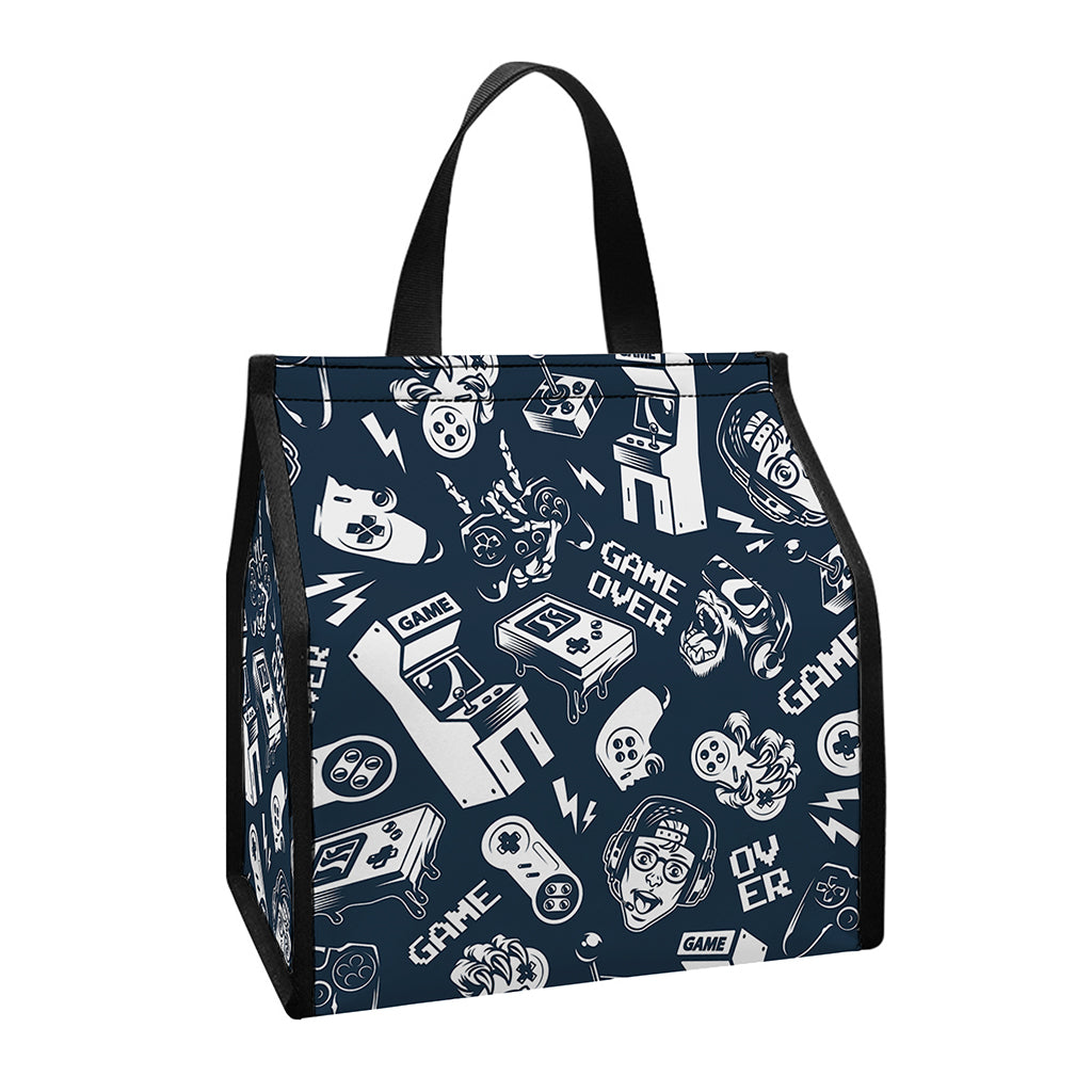 Video Game Devices Pattern Print Insulated Lunch Tote