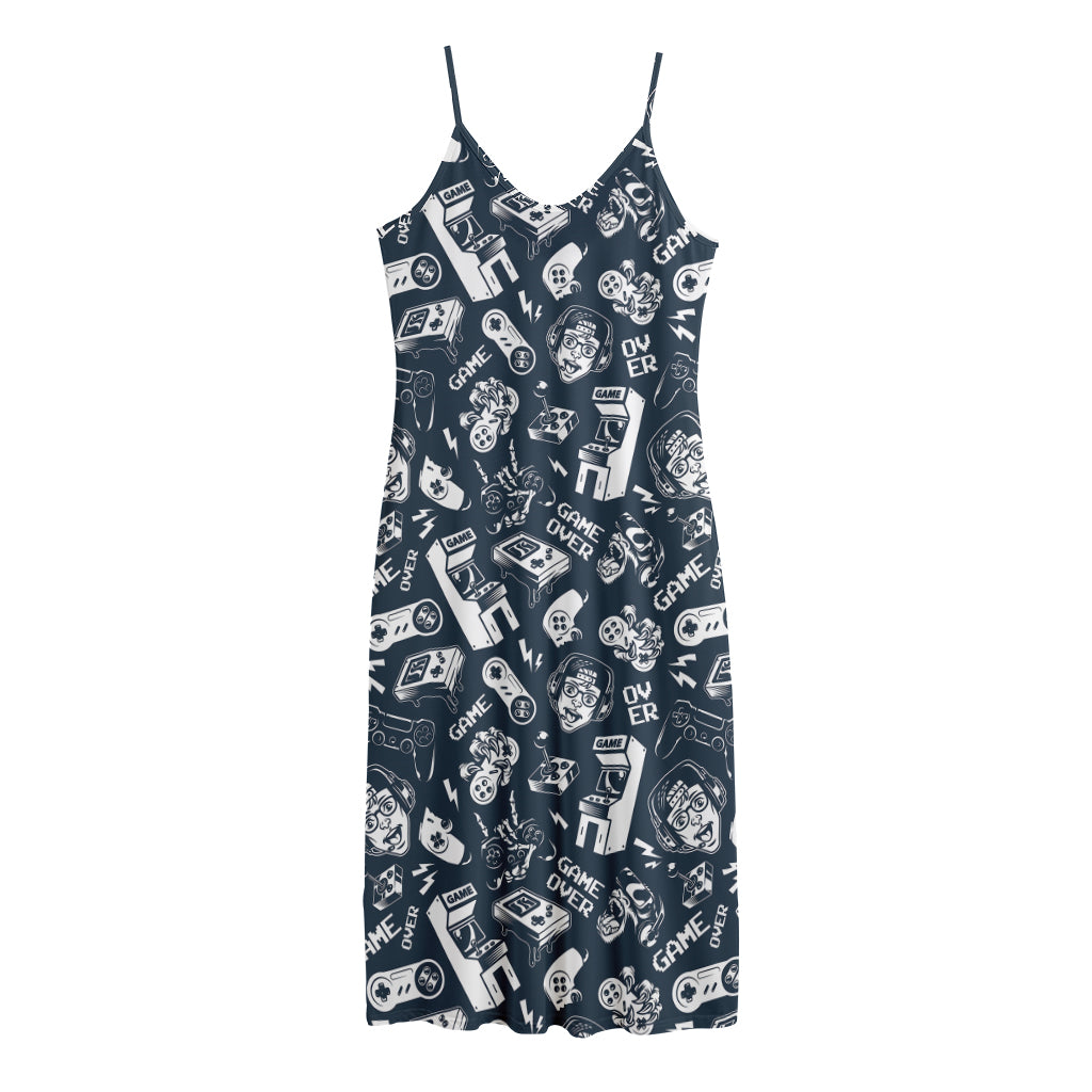 Video Game Devices Pattern Print Jersey Midi Cami Dress