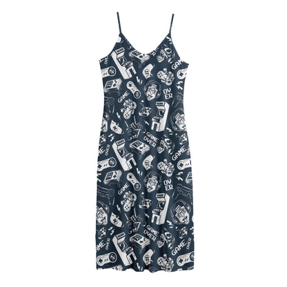 Video Game Devices Pattern Print Jersey Midi Cami Dress