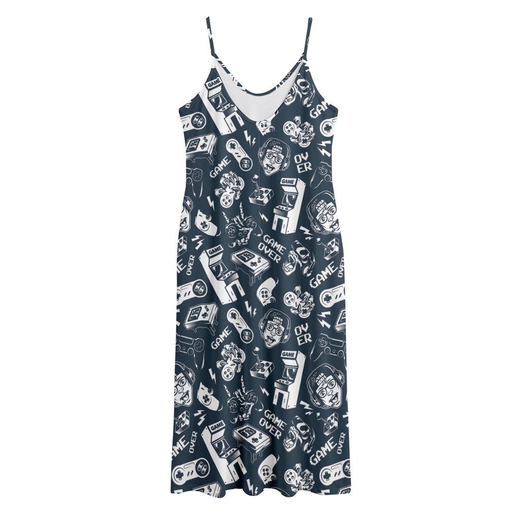 Video Game Devices Pattern Print Jersey Midi Cami Dress
