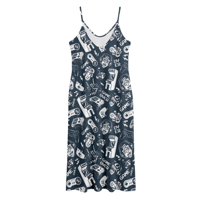 Video Game Devices Pattern Print Jersey Midi Cami Dress