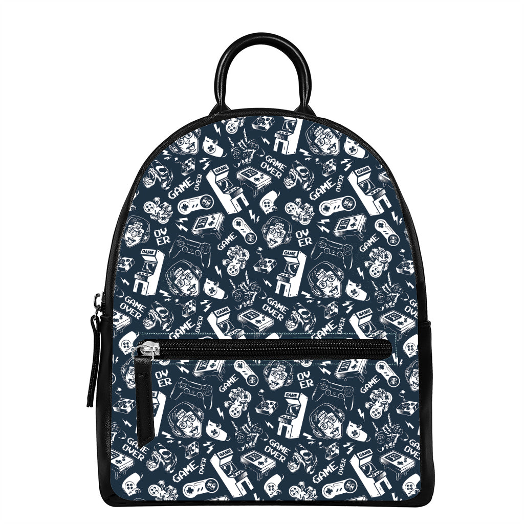 Video Game Devices Pattern Print Leather Backpack