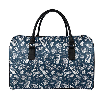 Video Game Devices Pattern Print Leather Duffle Bag