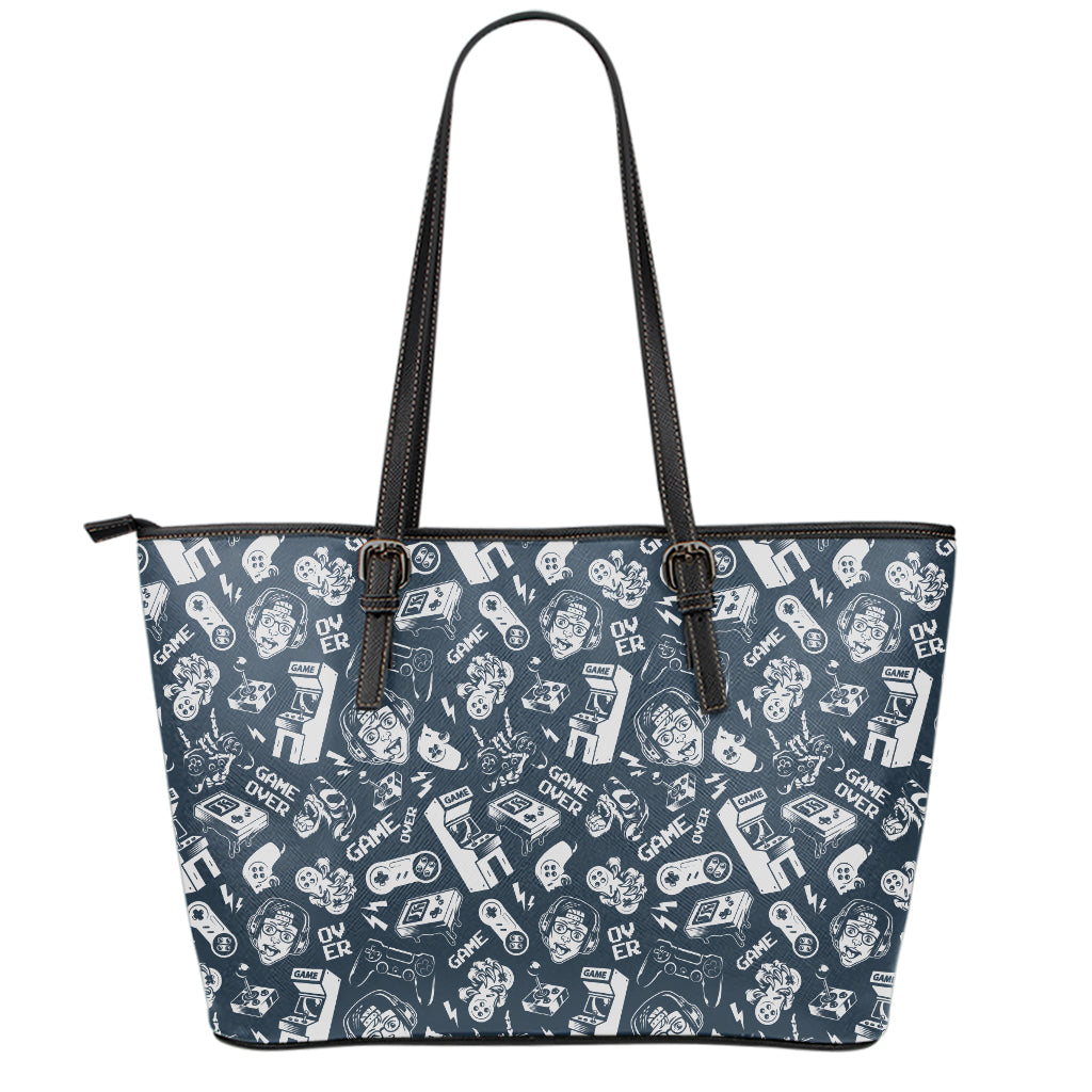Video Game Devices Pattern Print Leather Tote Bag