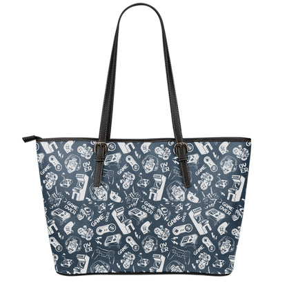 Video Game Devices Pattern Print Leather Tote Bag