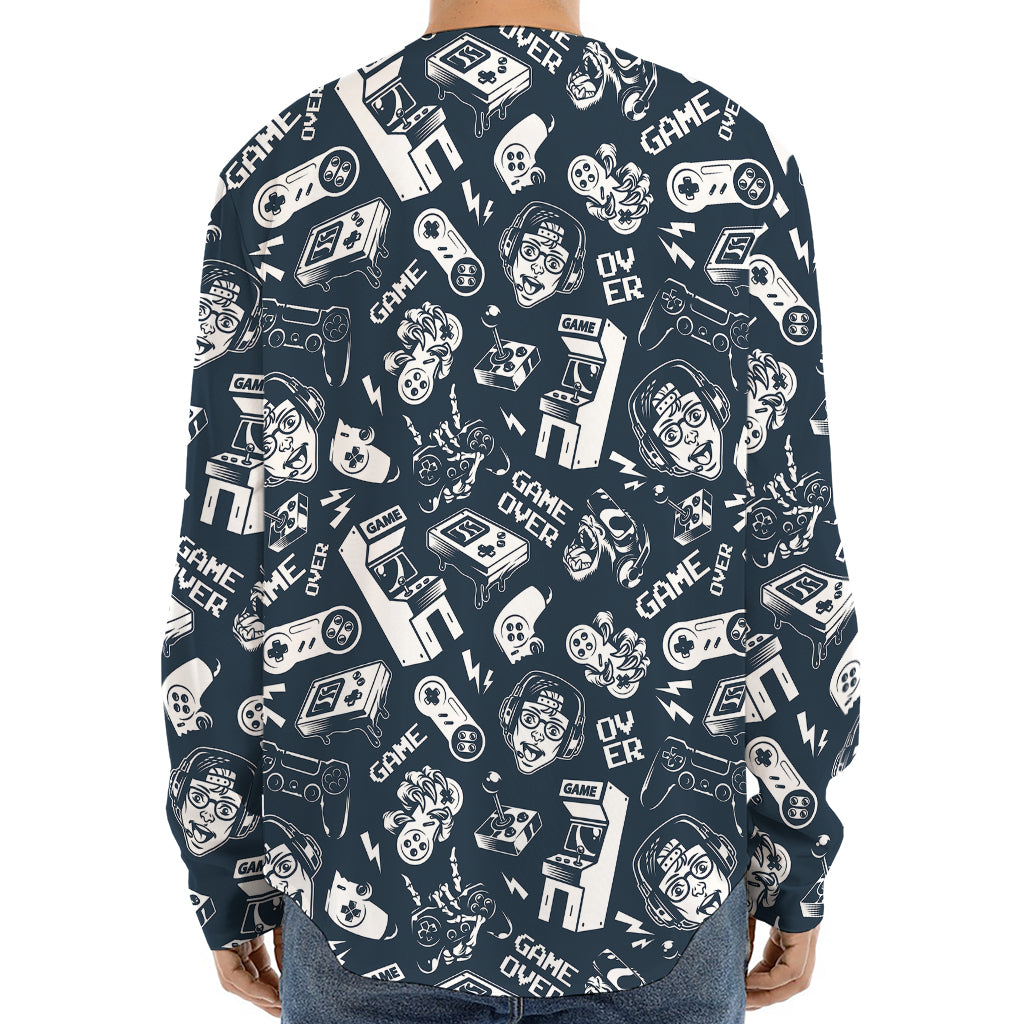 Video Game Devices Pattern Print Long Sleeve Baseball Jersey