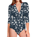 Video Game Devices Pattern Print Long Sleeve Swimsuit