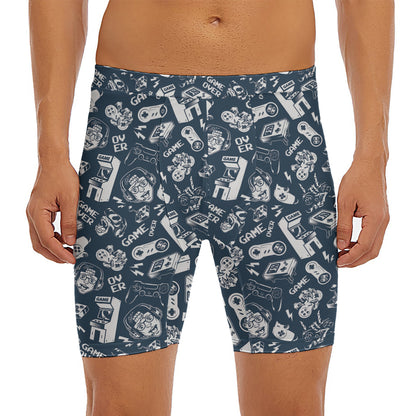 Video Game Devices Pattern Print Men's Long Boxer Briefs