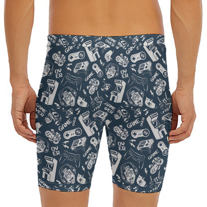Video Game Devices Pattern Print Men's Long Boxer Briefs