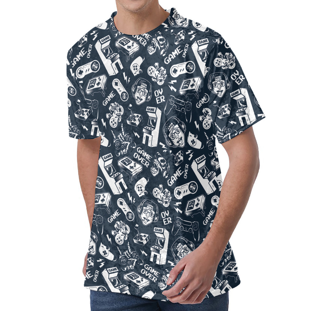 Video Game Devices Pattern Print Men's Velvet T-Shirt