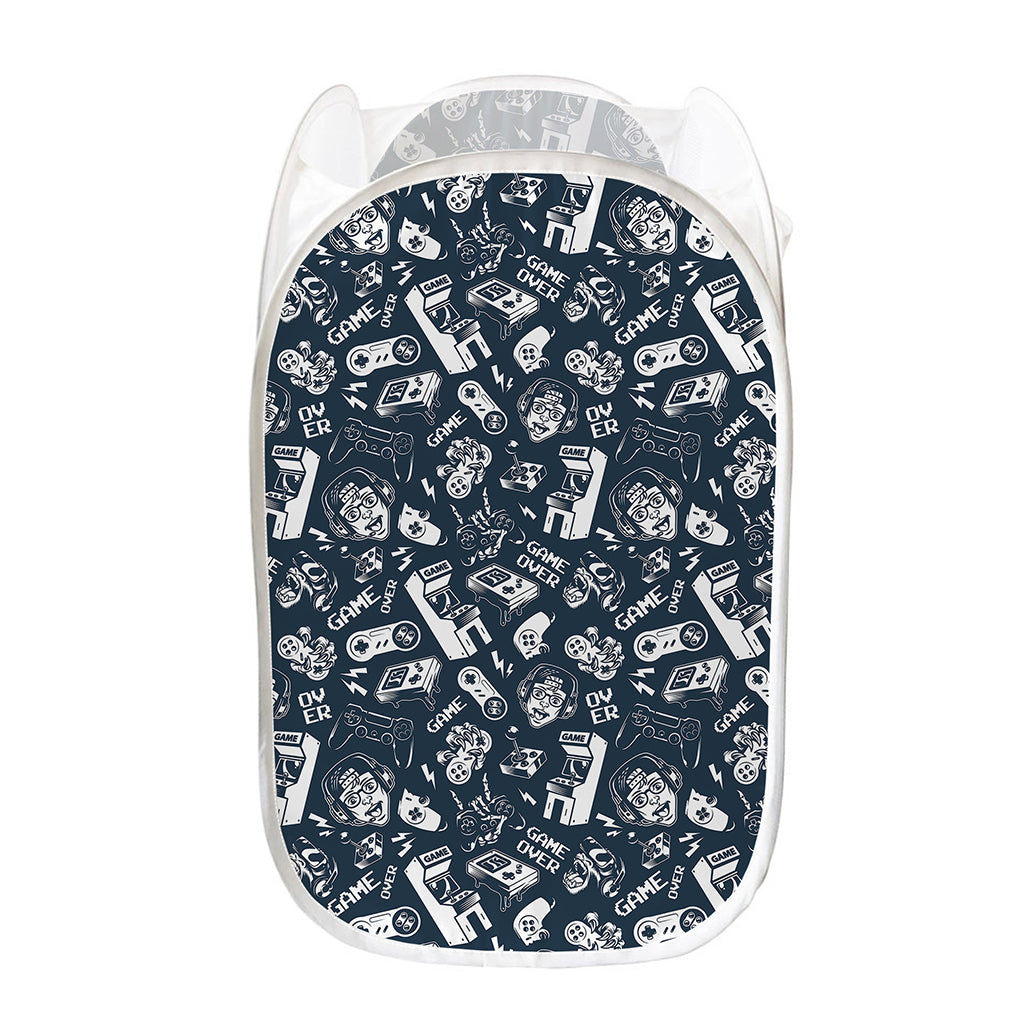 Video Game Devices Pattern Print Mesh Laundry Hamper
