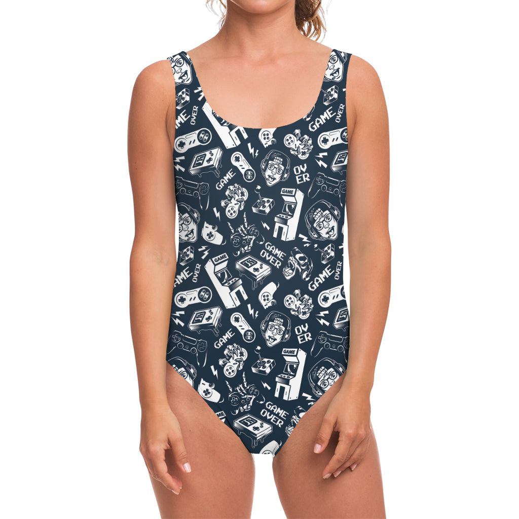 Video Game Devices Pattern Print One Piece Swimsuit