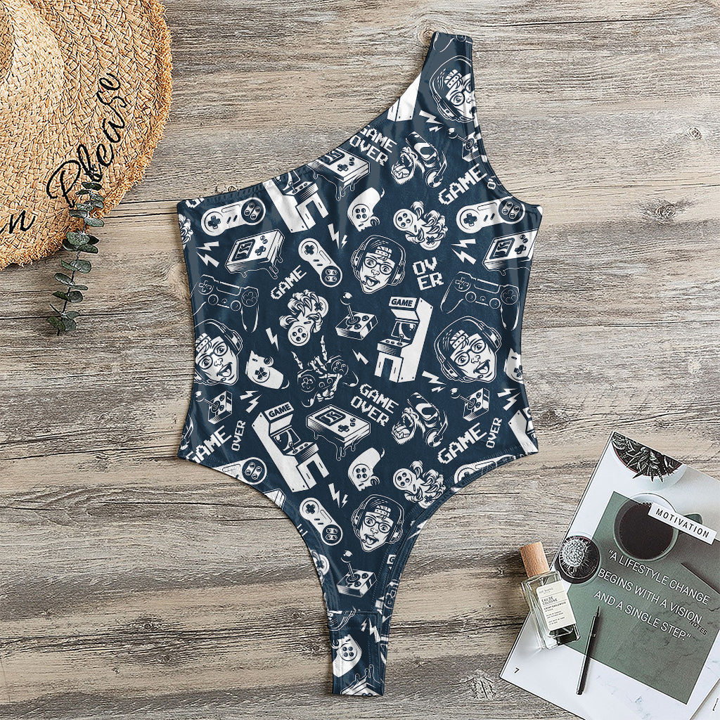 Video Game Devices Pattern Print One Shoulder Bodysuit