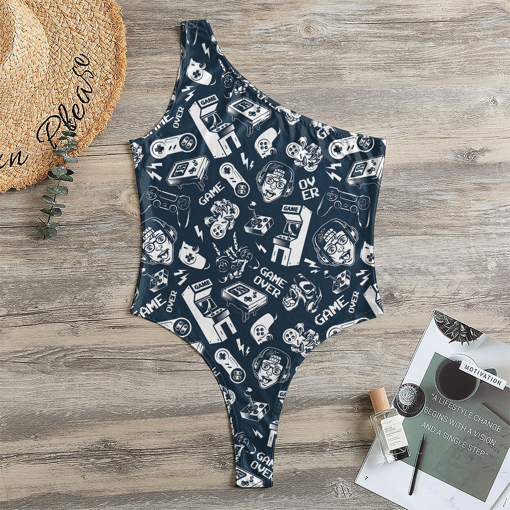 Video Game Devices Pattern Print One Shoulder Bodysuit