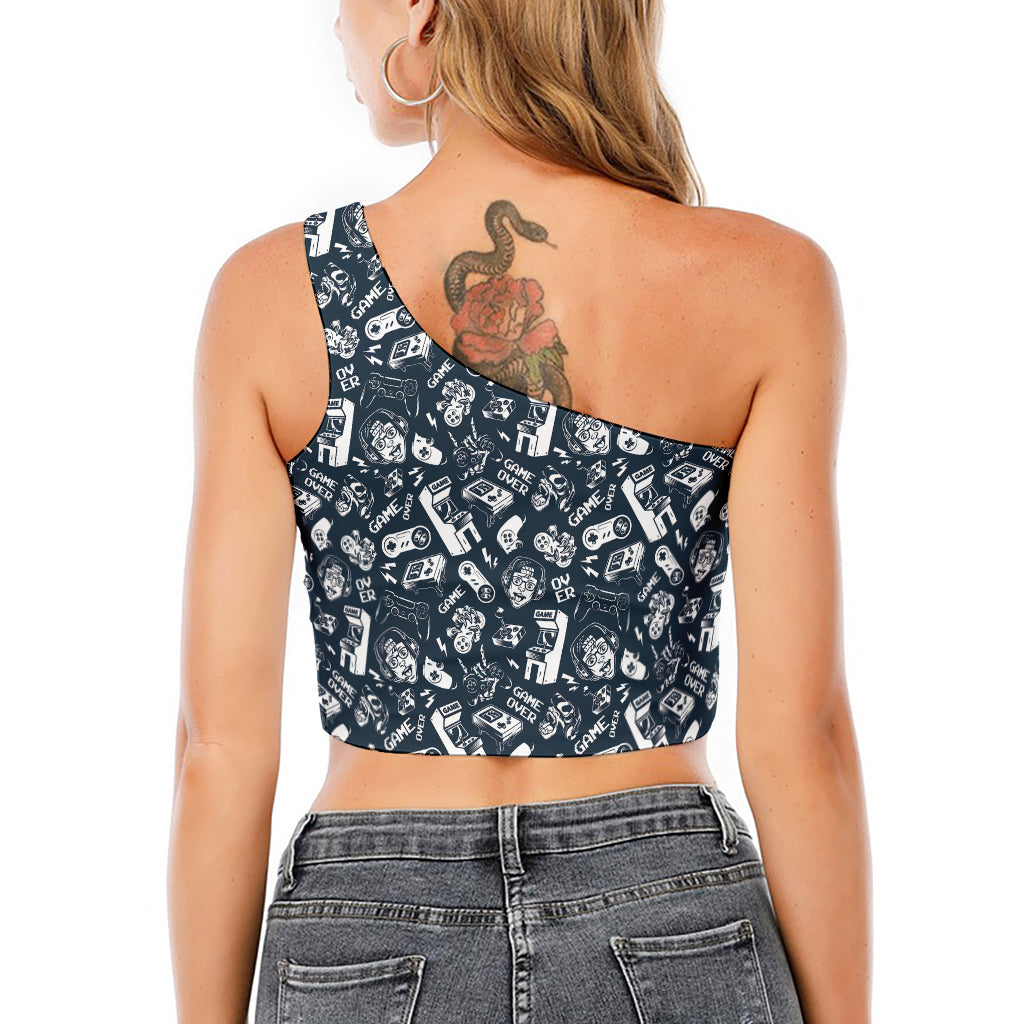 Video Game Devices Pattern Print One Shoulder Crop Top