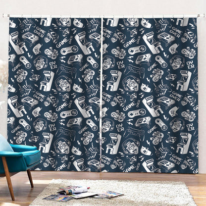 Video Game Devices Pattern Print Pencil Pleat Curtains