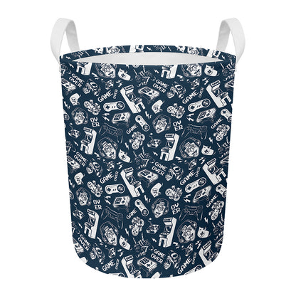 Video Game Devices Pattern Print Round Laundry Basket