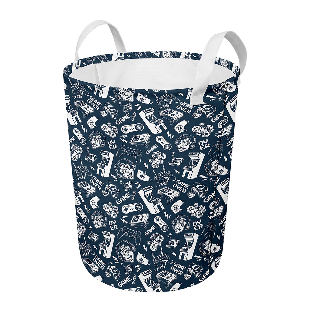 Video Game Devices Pattern Print Round Laundry Basket