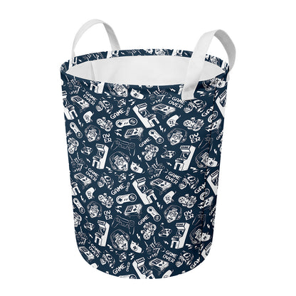 Video Game Devices Pattern Print Round Laundry Basket