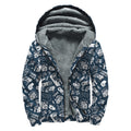 Video Game Devices Pattern Print Sherpa Lined Zip Up Hoodie