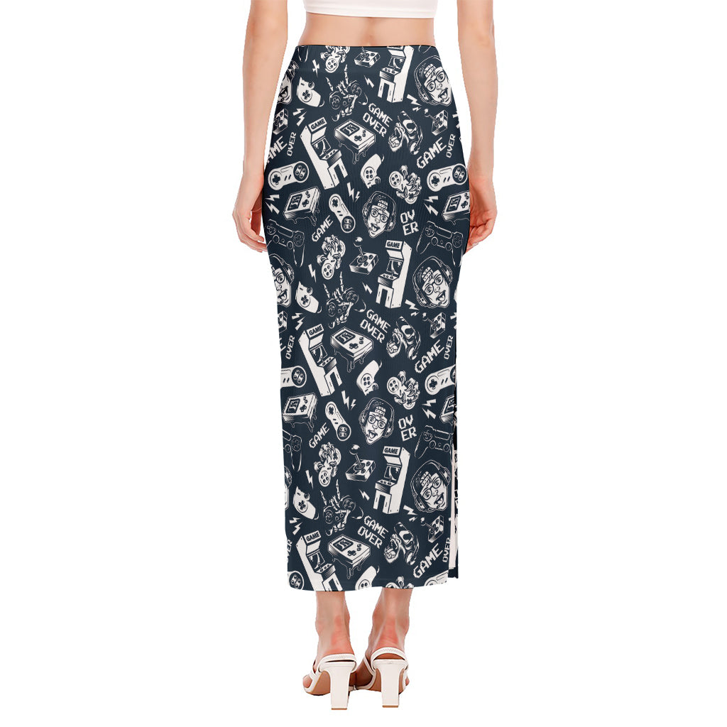 Video Game Devices Pattern Print Side Slit Maxi Skirt