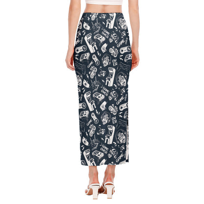 Video Game Devices Pattern Print Side Slit Maxi Skirt