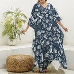 Video Game Devices Pattern Print Silk V-Neck Kaftan Dress