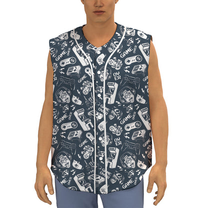 Video Game Devices Pattern Print Sleeveless Baseball Jersey