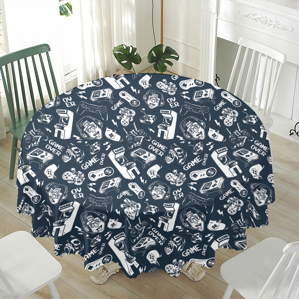 Video Game Devices Pattern Print Waterproof Round Tablecloth