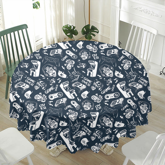 Video Game Devices Pattern Print Waterproof Round Tablecloth