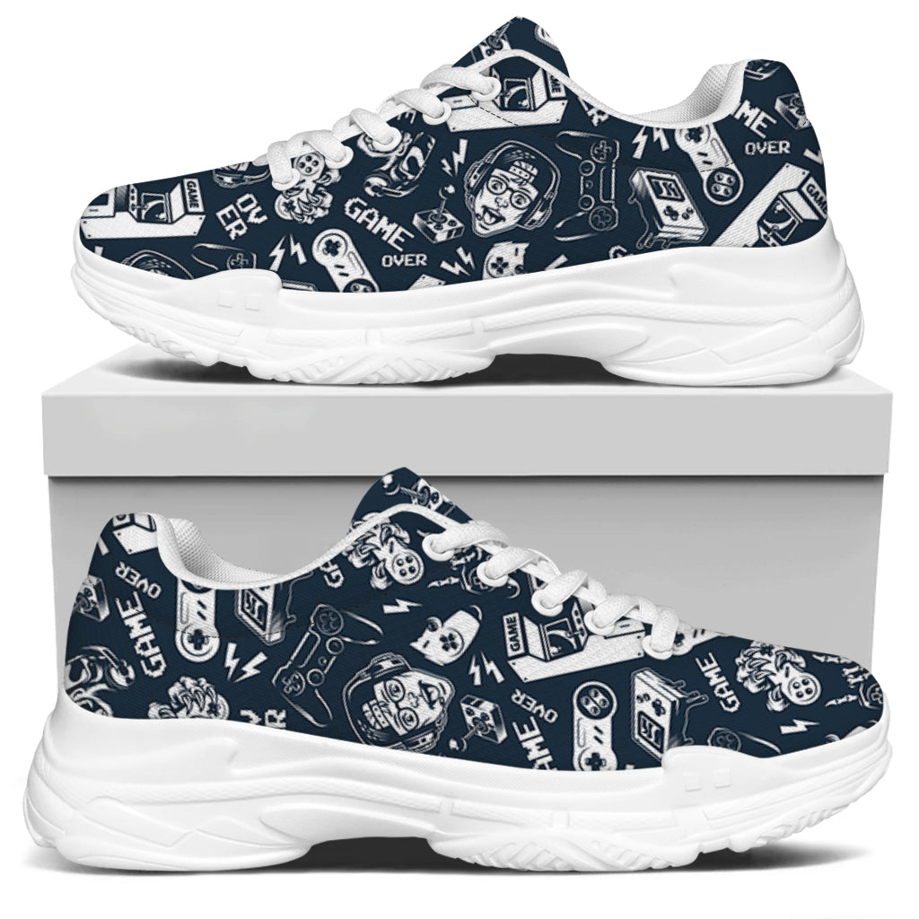 Video Game Devices Pattern Print White Chunky Shoes