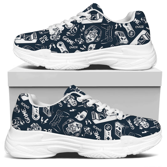 Video Game Devices Pattern Print White Chunky Shoes