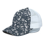 Video Game Devices Pattern Print White Mesh Trucker Cap