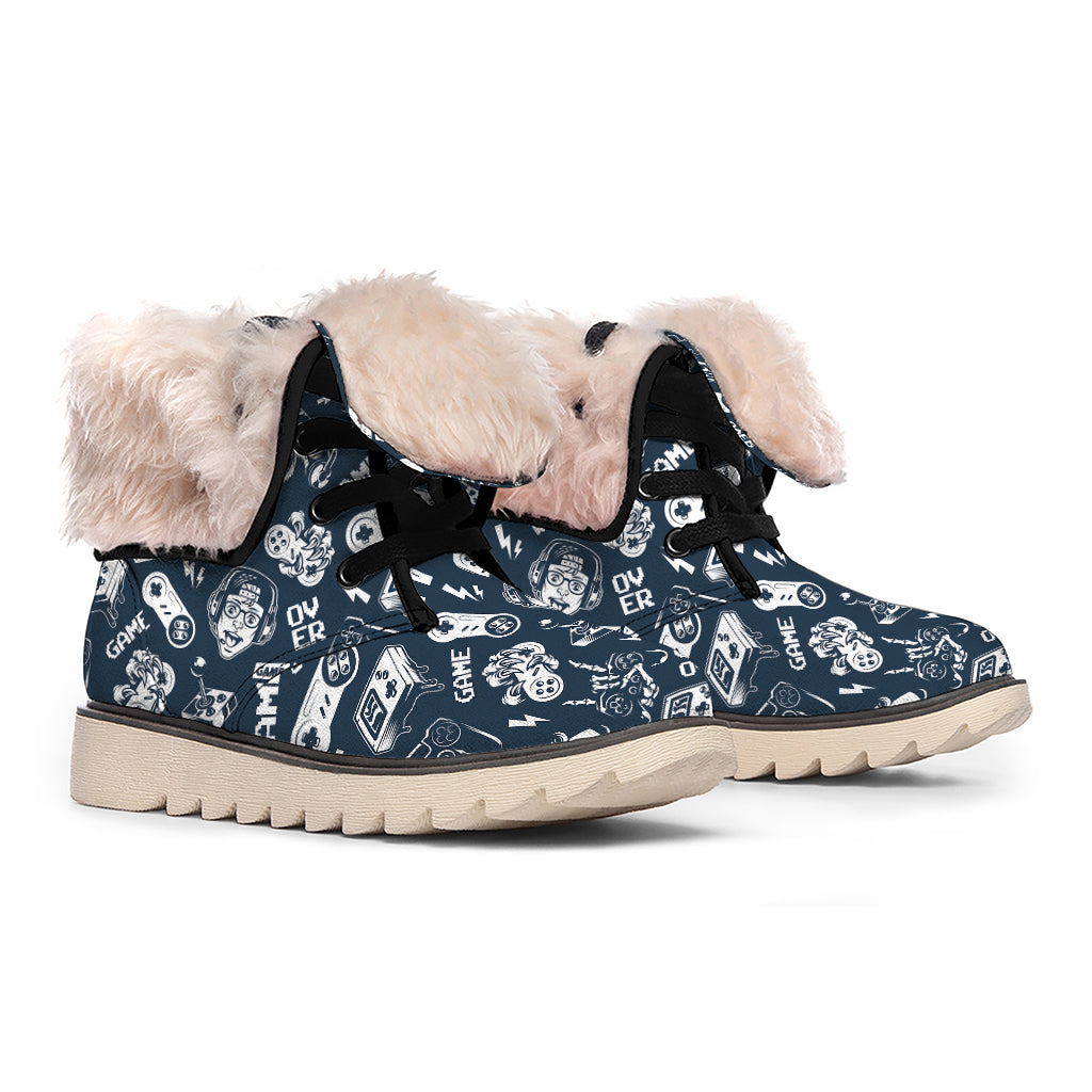 Video Game Devices Pattern Print Winter Boots