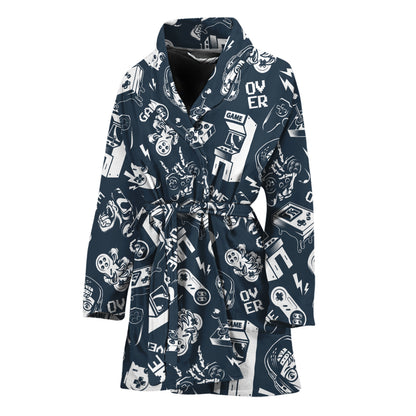 Video Game Devices Pattern Print Women's Bathrobe