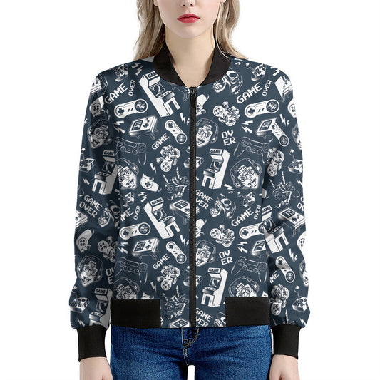 Video Game Devices Pattern Print Women's Bomber Jacket