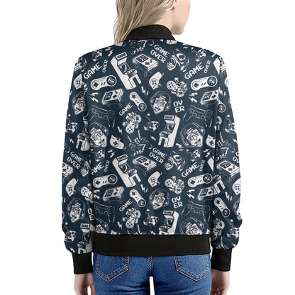 Video Game Devices Pattern Print Women's Bomber Jacket