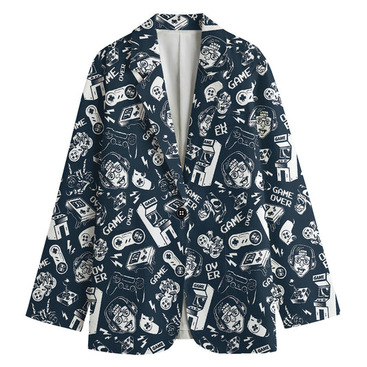 Video Game Devices Pattern Print Women's Cotton Blazer