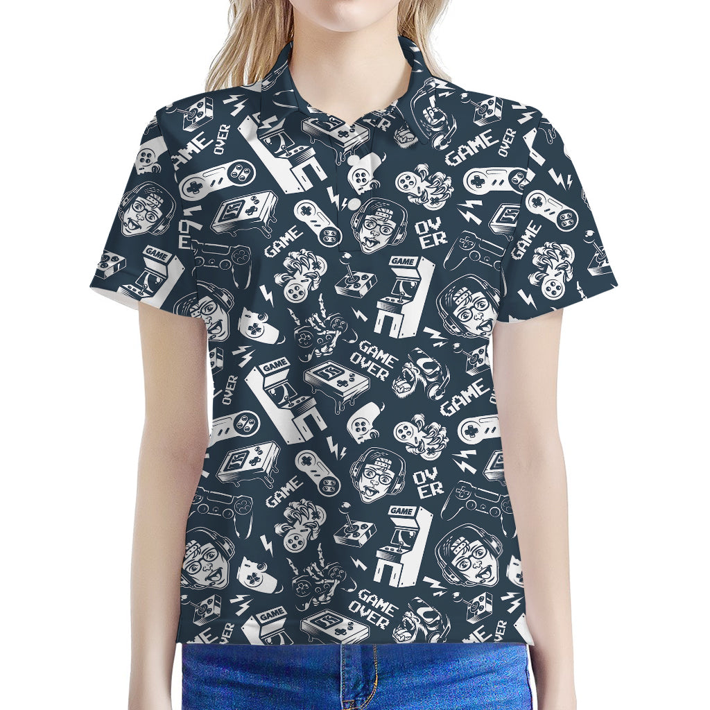 Video Game Devices Pattern Print Women's Polo Shirt
