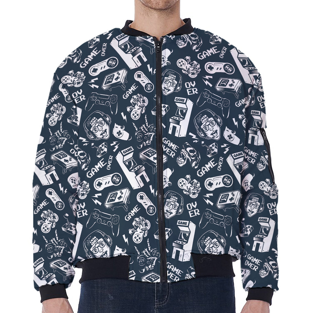 Video Game Devices Pattern Print Zip Sleeve Bomber Jacket