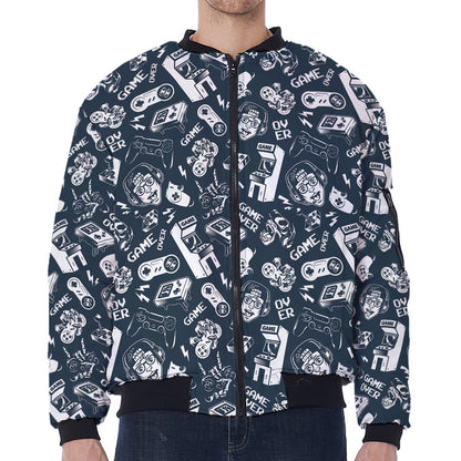Video Game Devices Pattern Print Zip Sleeve Bomber Jacket