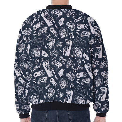 Video Game Devices Pattern Print Zip Sleeve Bomber Jacket