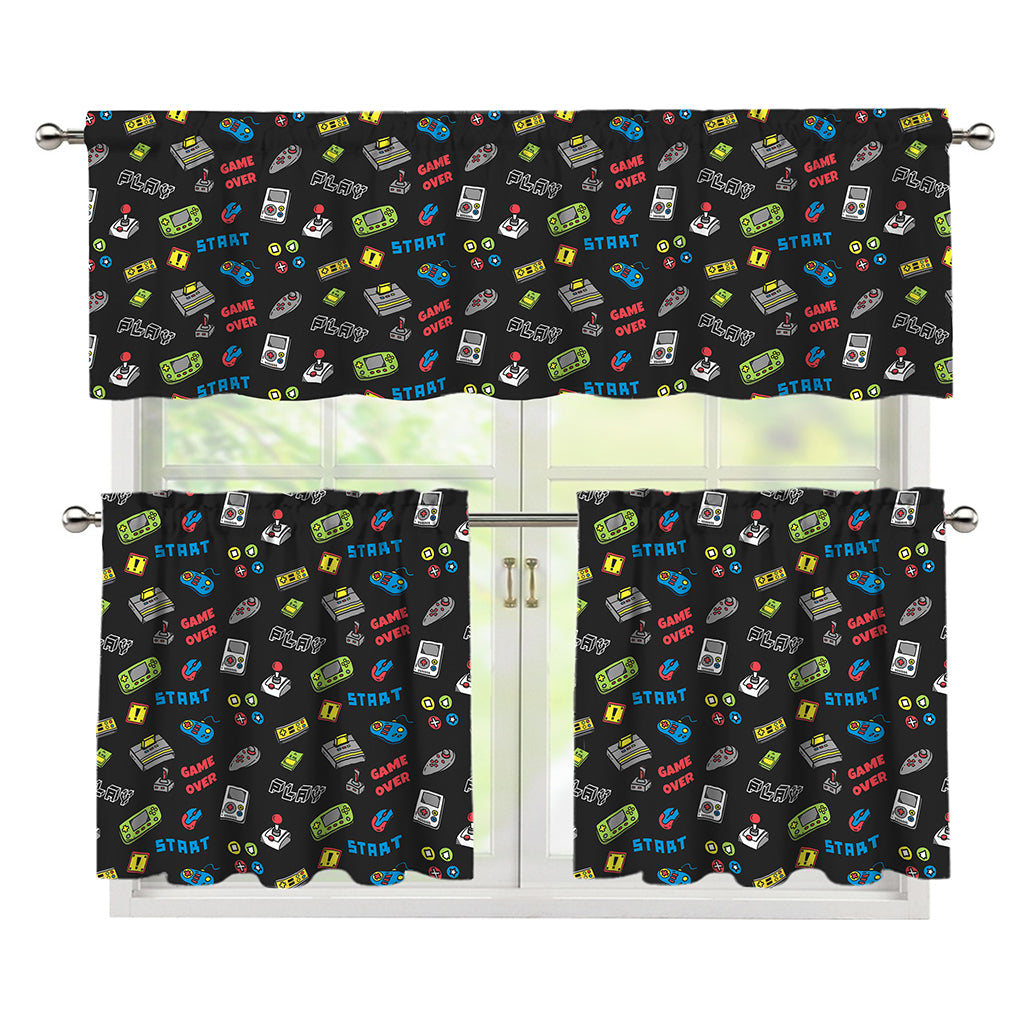 Video Game Gadgets Pattern Print 3 Piece Kitchen Curtains