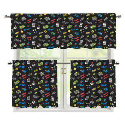 Video Game Gadgets Pattern Print 3 Piece Kitchen Curtains